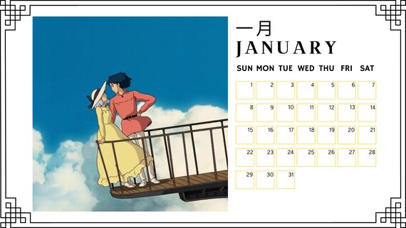 Studio Ghibli Calendar 2023 / Canva Template / Size: 1920x1080 - Etsy  Finland