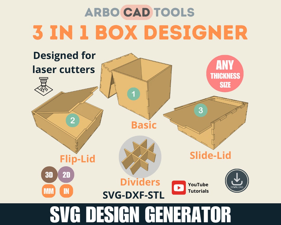3D Box Builder Svg Design Generator Dxf Laser Cnc Cad Custom Laser Cut Files SVG Flip