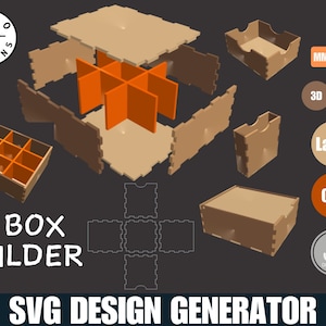 3D Box Builder svg design generator dxf laser cnc cad custom Laser Cut Files Glowforge SVG flip lid dividers Shapeoko lightburn files