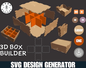 3D Box Builder svg design generator dxf laser cnc cad custom Laser Cut Files Glowforge SVG flip lid dividers Shapeoko lightburn files