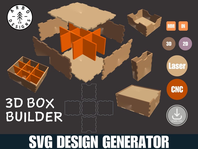 3D Box Builder Svg Design Generator Dxf Laser Cnc Cad Custom Laser Cut