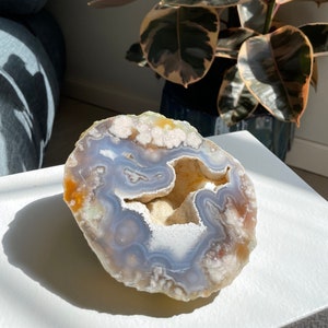 STUNNING Blue Flower Agate with Druzy - Self Empowerment, Manifestation, Protection, Heart Chakra