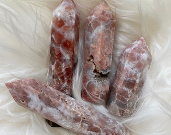 Rose Pink Agate, Pink Druzy Agate - Tower - Heart Healing, Stability, Balance