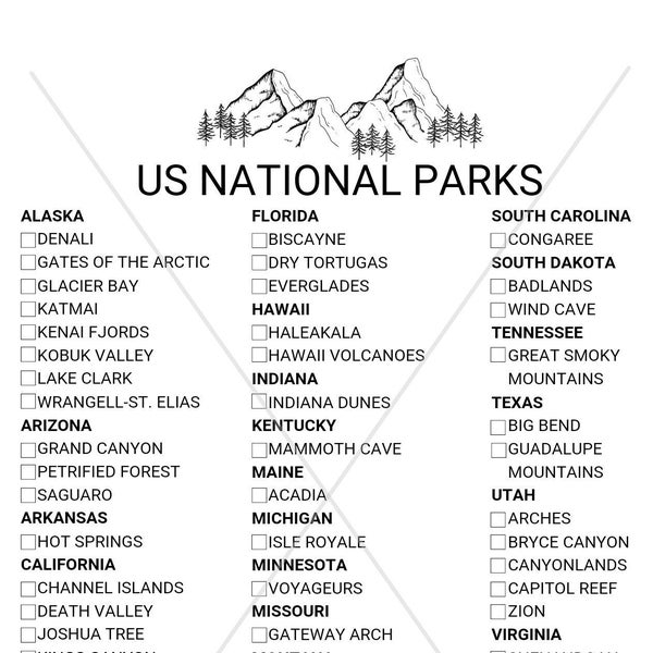 National Parks Printable Checklist