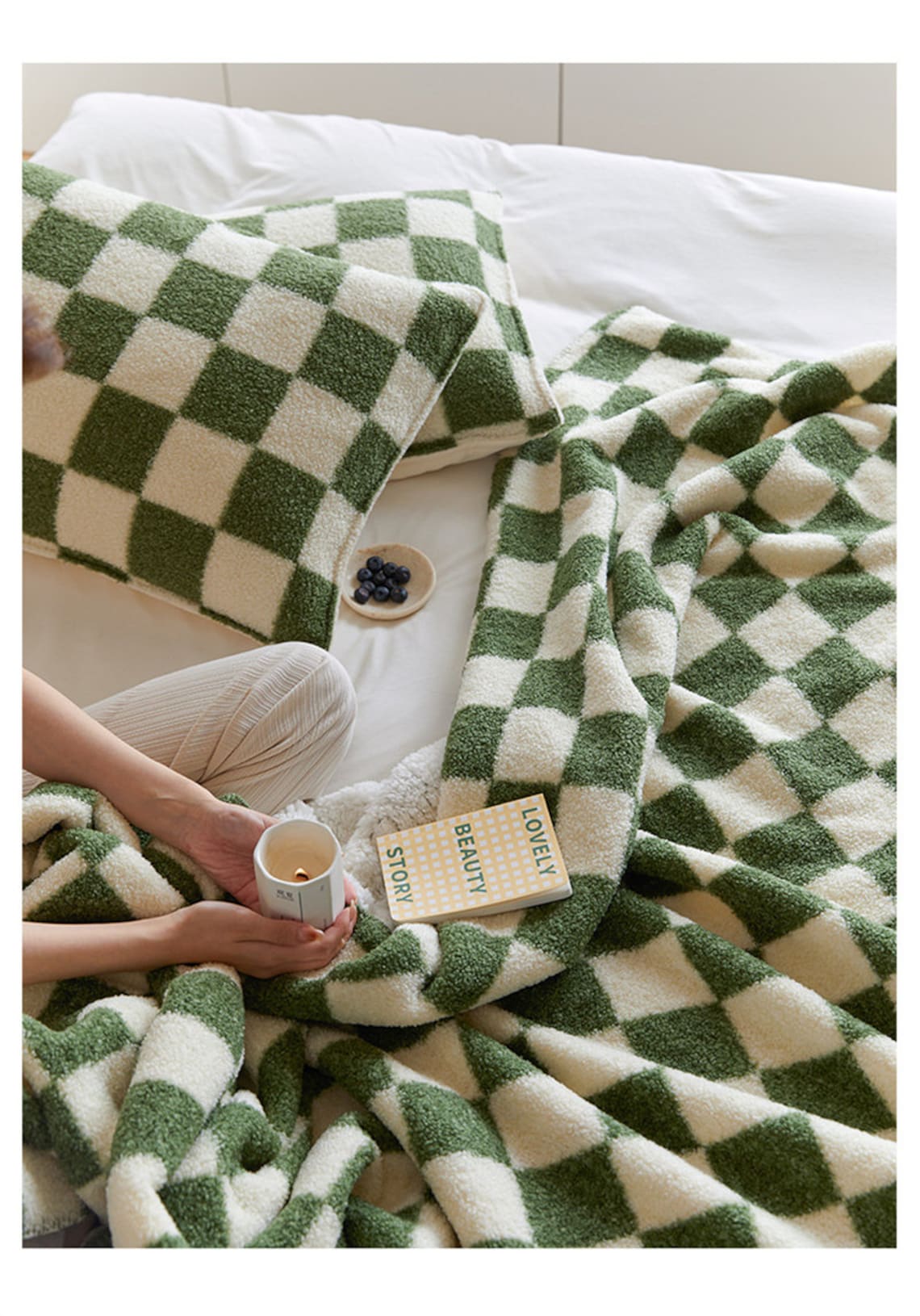 Checkered Green Cozy Blanket Warm Fleece Throw Blanket Etsy