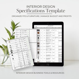 Interior Design Specifications Template | Excel Template FFE Interior Designers | Project Management Spreadsheets with Images and Prices