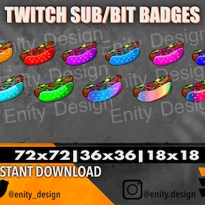 11 Twitch Sub Badges Hot Dog | Twitch Bit Badges | Sub Badges Food | Colorful Badges | Loyality badges | Instant Download