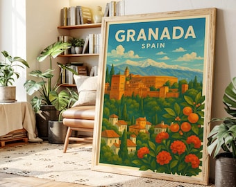 Vintage Granada Travel Poster: Alhambra Palace, Spanish Wall Art