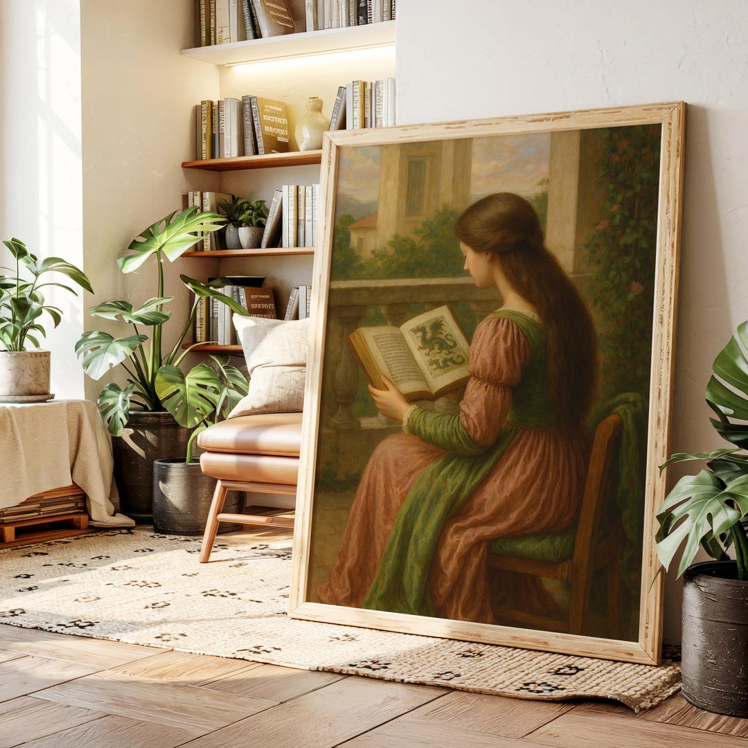 Renaissance Dragon Reader Art Print | Fantasy Booktok Wall Decor ...