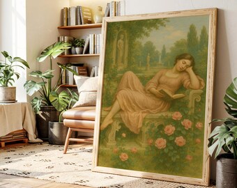 Romantic Garden Wall Art | Renaissance Reading Print | Bookish Literary Home Decor