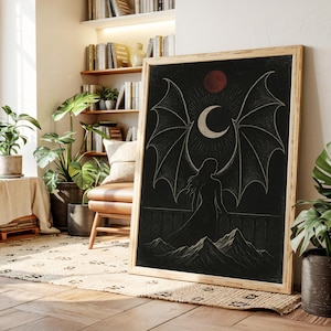 Gothic Fantasy Art Print: hemelse vleugels, leesgrage decor