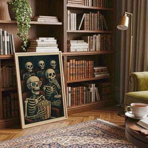 Poster Skeletons at the Cinema: gotische Halloween-filmnachtkunst