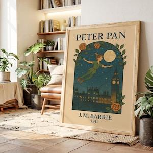 Lámina de Peter Pan / J.M. Barrie 1911 / Arte mural de cuento de hadas vintage