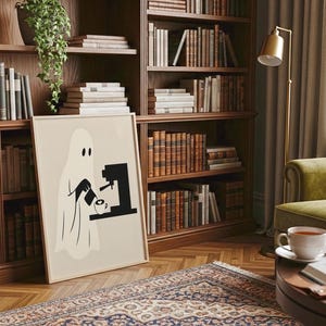 Ghost Barista-kunstafdruk: spookachtig Halloween-keukendecor