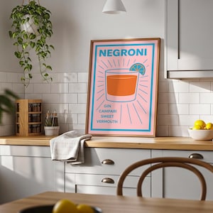 Negroni Art Print – Modern Cocktail Poster | Colourful Wall Décor for Kitchen & Home Bar