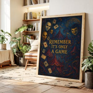 Impresión artística inspirada en "Solo un libro de juegos" / Diseño de fantasía con circo y cartas / Decoración mágica para el hogar