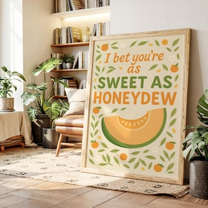 Cytat z motywem książki „Założę się, że smakujesz jak miód spadziowy” Wydruk artystyczny | Romantyczna typografia z ilustracją owoców | Odważny i zabawny wystrój domu