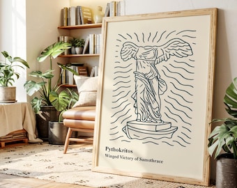 Winged Victory of Samothrace Print – Minimalist Line Art Greek Sculpture Poster