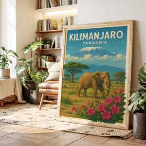 Kilimanjaro Art Print: African Elephant, Floral Savanna Landscape