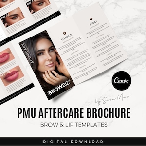 OHMYBROW BIZ PMU Aftercare Brochure Canva Template Healing Stages For Brow Microblading And Lip Blush with Post-Treatment Care Instructions