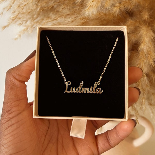 Collar personalizado • palabra nombre astro minimalista cursiva escritura a mano acero inoxidable resistente al agua joyería regalo para ella