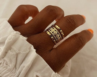 CAPRI ring • multi-row textured surgical steel and hypoallergenic gold water-resistant ring, jewelry to offer for her
