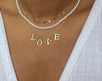 Personalized necklace • name word necklace gold surgical stainless steel hypoallergenic water resistant jewelry to offer for her