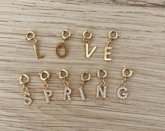 CHARMS letters rhinestones • for composition necklace word first name surgical gold stainless steel hypoallergenic water resistant created jewelry