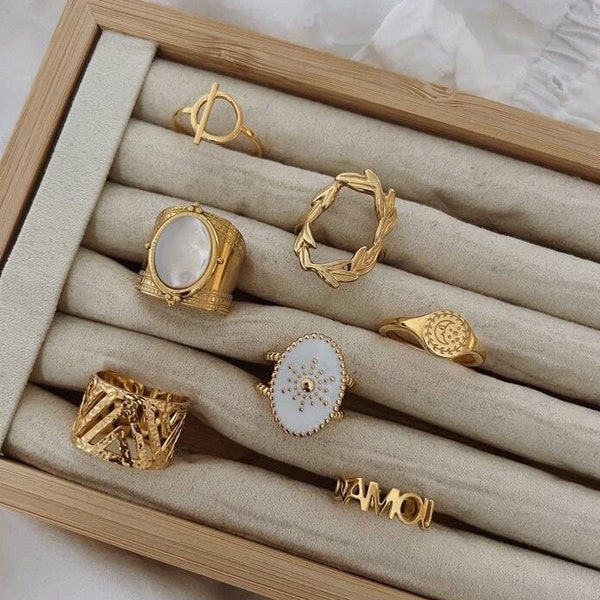 MIX & MATCH • surgical steel and hypoallergenic gold water-resistant rings, vintage jewelry to offer, trendy, for her, adjustable
