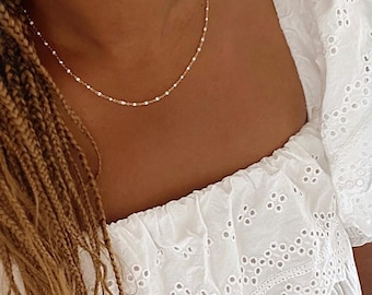 Collier LIA • collier perles de résine blanche acier inoxydable doré chirurgical hypoallergénique résistant à l'eau bijoux à offrir