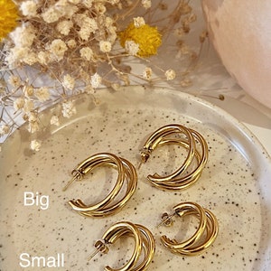 Créoles OLGA créoles anneaux triples acier inoxydable chirurgical hypoallergénique, résistant à l'eau, cadeau pour elle, minimaliste image 6