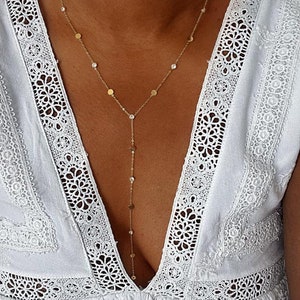 Collar DITA Y • Collar Y fino y delicado con circonitas y oro quirúrgico en acero inoxidable, joyería hipoalergénica resistente al agua para ofrecer