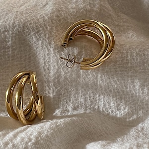 Créoles OLGA créoles anneaux triples acier inoxydable chirurgical hypoallergénique, résistant à l'eau, cadeau pour elle, minimaliste Small (2,5cm)