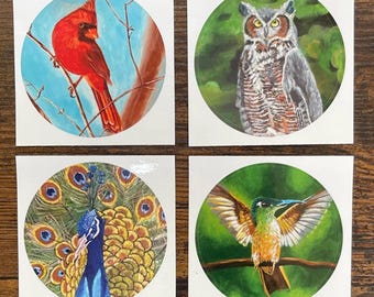 Bird Art Stickers, Wildlife Decal, Waterproof Vinyl, Set of 4