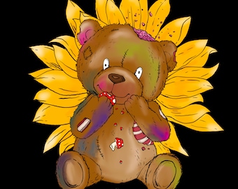 Sunflower Bear Eating Mushroom