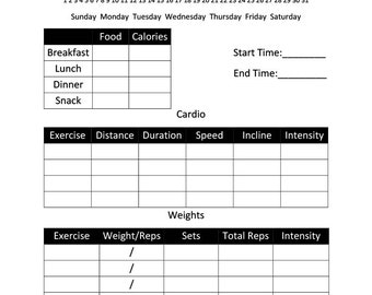 Daily Fitness Planner, Fitness Goal Template, Workout Calendar, Meal Planner, Workout Log & Step Tracker In Print and Cursive