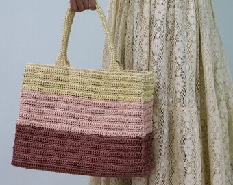 Raffia Tote Bag ,Colorful Stripted Straw Bag, Large Capacity Shoulder Bag