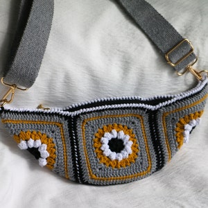 Sac gratuit au crochet, petit sac bandoulière, sac à main grand-mère carré avec fleurs, sac banane, sac bandoulière pour femme, sac banane au crochet, cadeau pour elle