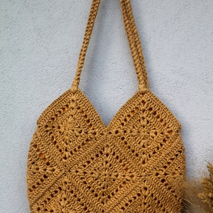 Oma Quadrat Motiv Häkeln Raffia Hobo Tasche, Schulter Strohtasche, Retro Stil gestrickte Raffia Schultertasche, Sommer Frauen Tasche, Handgewebte Tasche