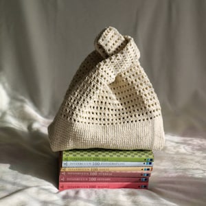 Japanese Knot Bag, Modern Crochet Bag, Crochet Knot Bag ,Crochet Wrist Bag, Knitted Cotton Yarn Bag, Gift For Her