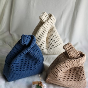 Japanese Knot Bag, Modern Crochet Bag, Crochet Knot Bag ,Crochet Wrist Bag, Knitted Cotton Yarn Bag, Personalized Christmas  Gift For Her