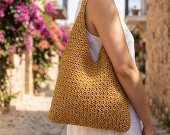Handmade Raffia Bag with Pockets and Lining, Crochet Hobo Shoulder Bag,Natural Straw Summer Tote, Eco-Friendly Gift for Her,Boho Beach Purse