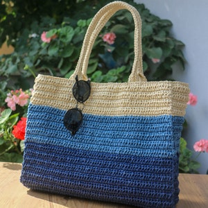 Colorful Crocheted Raffia Tote Bag: Large Summer Shoulder Bag