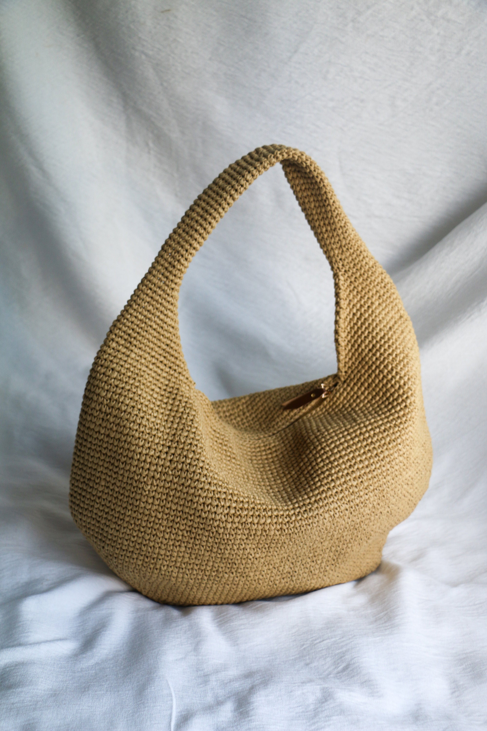 ★LOW CLASSIC★ CROCHET HOBO BAG BROWN Women's Crochet Tote Bag Knitted Shoulder Crossbody Handbags