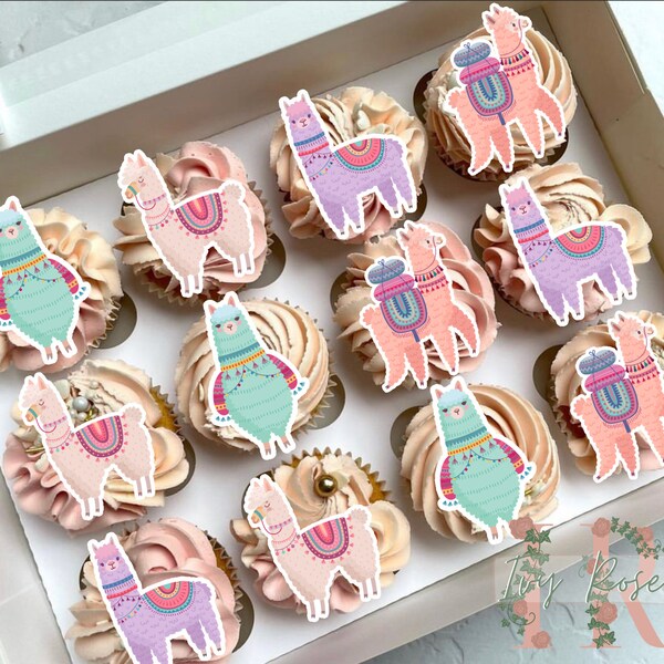 Printable Cute Llama Party Cupcake Toppers Decoration Digital File Birthday