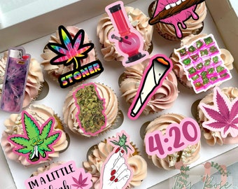 Imprimible Pink Weed Cupcake Toppers Decoración Archivo Digital Cumpleaños Marihuana