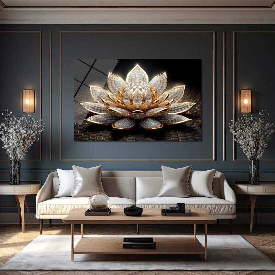 Lotus Flower Tempered Glass Wall Art Unique Decor Uv Print Glass Ready ...