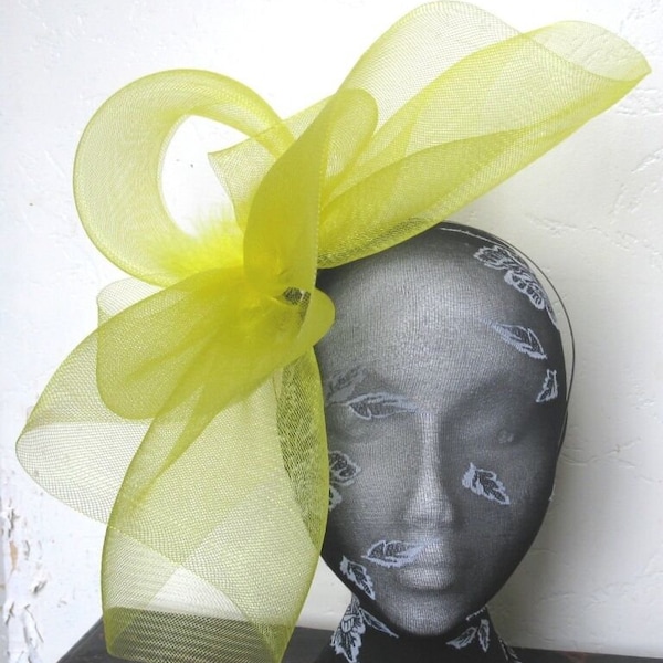 Yellow crin fascinator wedding hat on headband ( can change into clips or comb)