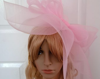 chapeau de mariage crin fascinateur rose sur bandeau (peut se changer en clips ou peigne)