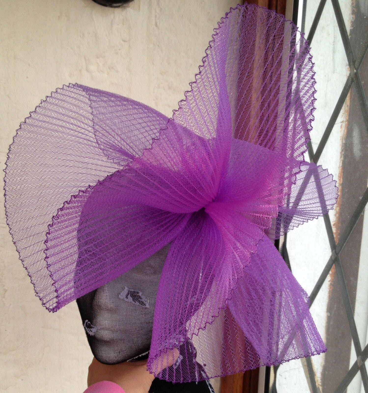 Purple Crin Fascinator Wedding Hat on 